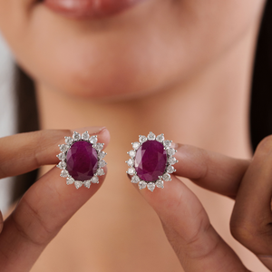 Productos Exclusivos Más Vendidos 18.91ct. Pendientes de tuerca con racimo de rubíes y diamantes, joyería nupcial llamativa, oro blanco real de 14 quilates - Product Image 2