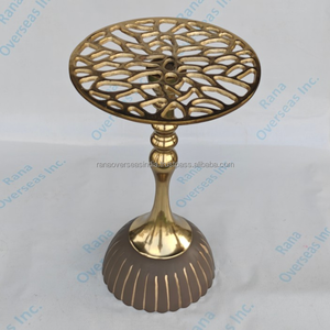 Stylish Gold Plated Aluminium Round Side <b>Table</b> with Die Cutting Printing Cut <b>Work</b> Top Modern Decorative Design <b>for</b> <b>Home</b> Interior - Product Image 3