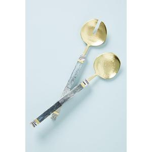 Reusable Metal Salad Spoon And Fork <b>Set</b> With Resin Handles Manual Salad Tools Dishwasher Safe Eco Friendly Restaurant Supplies - Product Image 6