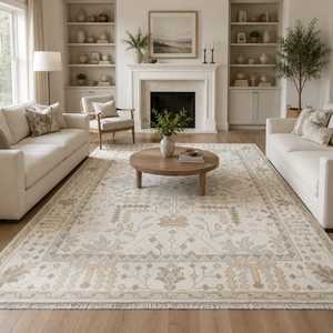 Tapis d'intérieur vintage à motifs floraux en laine de Nouvelle-Zélande, noué à la main, respectueux de l'environnement |   Tapis artisanal haut de gamme à poils ras et épaisseur moyenne pour - Product Image 4