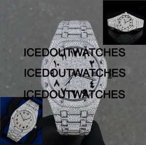 Montre de luxe pour homme, montre automatique sertie de diamants Moissanite, acier inoxydable, or blanc, montres Moissanite VVS - Product Image 3