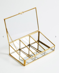 Designer Gold Metal Frame Glass Storage Case Luxury <b>Trinket</b> Organizer Transparent Jewelry Display <b>Box</b> Hinged Lid Decorative Home - Product Image 2