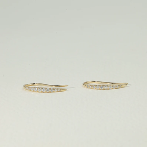 Pendientes de barra en forma de media luna con diamantes en oro macizo de 14K y oro blanco de 18K, elegante joyería fina, regalo de boda para mujer - Product Image 2