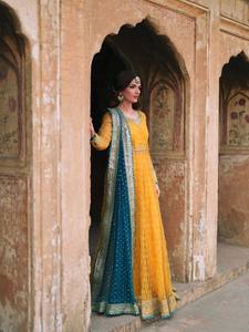 Conjunto de Lehenga Amarillo, Vestido Anarkali Bordado con Dupatta de Tela de Red, Traje Tradicional Indio para Bodas - Product Image 6