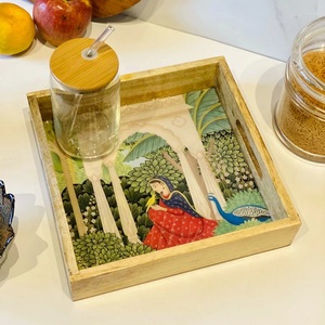 ถาดเสิร์ฟไม้พิมพ์ลายดีไซน์ดั้งเดิมทรงสี่เหลี่ยม สำหรับใช้ในบ้านและสั่งซื้อจำนวนมาก คุณภาพสูง - Product Image 1