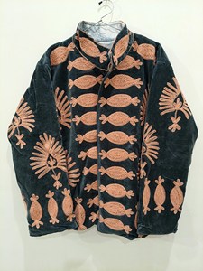 Handmade Green <b>Velvet</b> Embroidered Suzani <b>Jacket</b> with Floral Pattern Full Sleeve Stand Collar Boho <b>Women's</b> Autumn Outerwear - Product Image 4