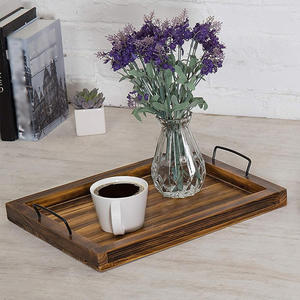Plateau de service rectangulaire en bois de pin avec poignées en métal Maison rustique et restaurant Plateau de table à manger Décor en bois Plateau souvenir - Product Image 5