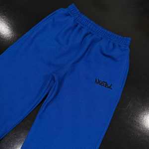 Custom Blue Embroidery <b>Cuffed</b> <b>Jogger</b> With Panel Seams Heavy Weight 100% Cotton Fleece Sweatpants For Men - Product Image 1