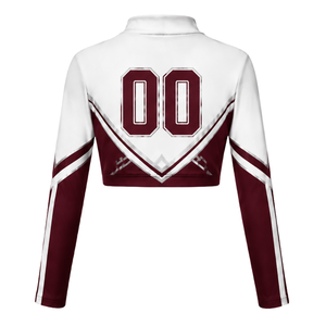 Maillot de cheerleading sublimé blanc bordeaux à manches longues – Tenue de sport athlétique pour l'entraînement, la pratique et la compétition - Product Image 2