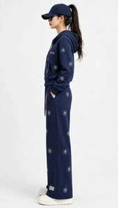 Ensemble de survêtement léger 2 en 1 pour femmes, sweat-shirt à fermeture éclair bleu marine et pantalon large, tenue décontractée sportive à manches longues - Product Image 2