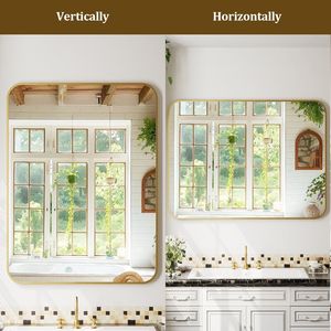 Illuminated LED Bathroom <b>Mirror</b> 30x40 Inch <b>Rectangular</b> <b>Gold</b> Metal Frame Wall Mounted - Product Image 4