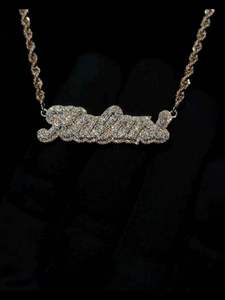 <b>Custom</b> <b>Name</b> Script Pendant <b>Necklace</b> Gold Plated Iced Lab Grown Diamond Personalized Unisex Jewelry for Wedding Party - Product Image 3