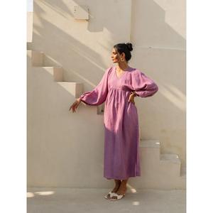 Vestido maxi bohemio vintage de algodón y lino, manga larga, corte holgado, estilo fluido, minimalista, para verano, para mujer. - Product Image 2