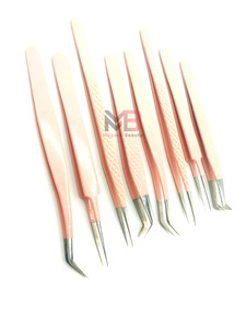 ชุดแหนบต่อขนตาสแตนเลสแบบใหม่ล่าสุด ด้ามจับสีชมพู กันลื่น สำหรับอุปกรณ์ต่อขนตา - Product Image 6