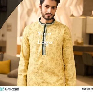 Parejas de diseñador de algodón puro de alta calidad, pijama Kurti Pent Kurta, estampado de lámina multicolor, túnicas elegantes sólidas para exportar Bangladesh - Product Image 4