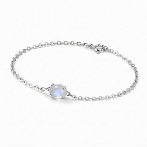 Pulsera de eslabones de plata de ley Rhodia Rhaya Jewels con piedra lunar ovalada cabujón solitario clásico, engaste de puntas, para boda - Product Image 3