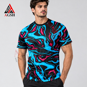 <b>Men's</b> Short Sleeve Sublimation Printed T-<b>Shirt</b> <b>Black</b> Blue Pink Abstract Pattern Quick Dry <b>Slim</b> <b>Fit</b> Sporty O-Neck Polyester - Product Image 6