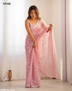 Sari de la mejor calidad con bordado de lentejuelas y borde festoneado, conjunto de blusa a juego, colección de proveedor y exportador mundial - Product Image 5