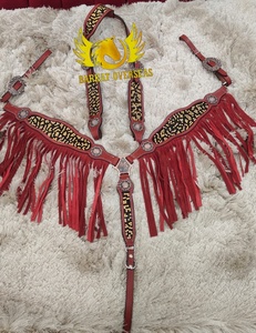 Custom Red Leather Crystal Rhinestones Inlay Genuine Leather Horse Tack Set Lightweight Seasonal western Leather Horse Tack - Product Image 3