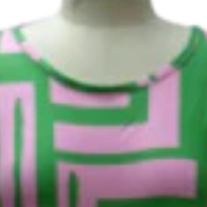 AKA Vestido geométrico con bolsillos para mujer, rosa, verde, manga corta, informal, midi, holgado, para uso diario, atuendo de moda - Product Image 4