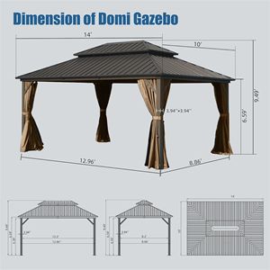 Gazebo in Alluminio 10 X 14 con Tetto Doppio in Acciaio Zincato e Rete Protettiva, Pergola Permanente - Product Image 5