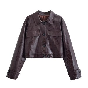 Conjunto de Chaqueta y Pantalones de Cuero con Estampado de Cocodrilo Unisex, Manga Larga, Cuello Camisero, Atuendo Casual de Otoño, Color Sólido, Corte Regular - Product Image 2