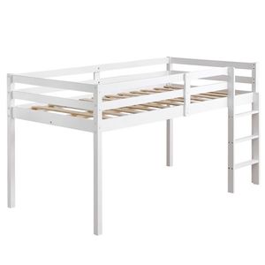 Letto a castello in legno di pino con traliccio e scaletta dritta, bianco - Letti per bambini - Product Image 2