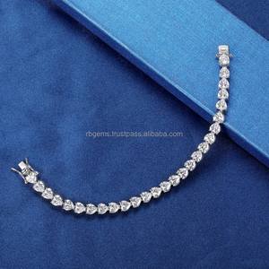 RB <b>Gems</b> Luxury 18k Solid White Gold Sterling Silver Romantic Unisex Heart Charm Bezel Set Gift <b>Bracelet</b> Lab Grown Diamonds GIA - Product Image 5