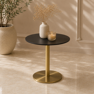 Classic Round Coffee <b>Table</b> With Black Tempered Glass Top And Gold Brass Base Minimalist Modern Design For Living Room - Product Image 1