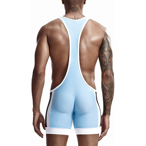 Débardeur de lutte pour homme, blanc, rouge et bleu, à blocs de couleur, ajusté, en Spandex et Nylon, pour l'entraînement aux arts martiaux - Product Image 6