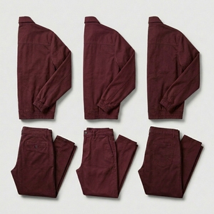 Survêtement pour homme 100% coton, couleur unie, manches longues, col rabattu, vêtements décontractés d'automne, respirant, coupe régulière, poches latérales - Product Image 5