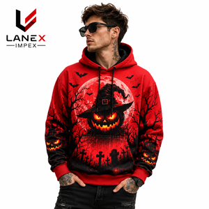 Sudadera con Capucha Personalizada 3D de Calabaza Roja de Halloween, Sudadera con Capucha Unisex Sublimada, Sudadera con Capucha de Poliéster de Estilo Gótico y Horror - Product Image 1