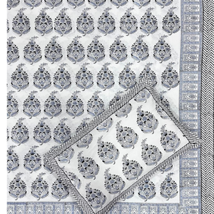 Parure de lit plate en pur coton Jaipur, imprimée à la main, teintures non toxiques, 108x90, 200TC, 3 pièces, douce, durable, écologique, lavable en machine - Product Image 1