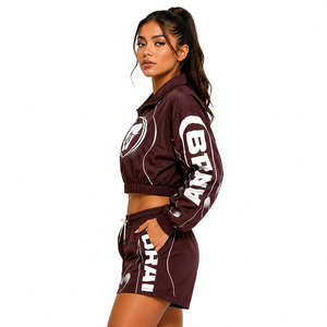 Custom Women's Cropped Windbreaker Shorts Set Lightweight Nylon Zip <b>Jackets</b> Private Label Fashion Windbreaker Hoodies Tracksuits - Product Image 3