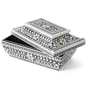 Artisan Handmade Wooden Bone Inlay Jewelry <b>Box</b> <b>Storage</b> Organizer with Unique <b>Floral</b> Mosaic Design for Gift Use - Product Image 1