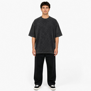 T-shirt Homme Délavé à l'Acide Coupe Oversize Coton Épais Style Rétro Streetwear Décontracté Col Rond Doux Respirant OEM ODM Vente en Gros - Product Image 4