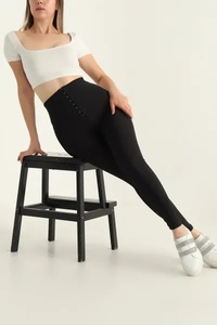 Leggings taille haute simples et antibactériens, longueur intégrale, avec ceinture, en Spandex/Polyester pour femme, idéaux pour le yoga - Product Image 3