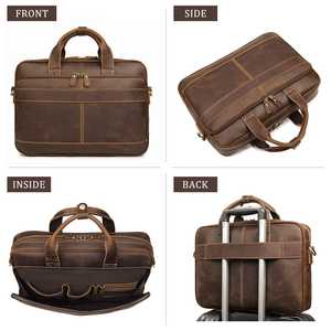 Bolso para portátil de piel de oveja impermeable personalizado con cremallera, estilo suave con múltiples bolsillos para uso diario, para hombres, bolso para portátil de piel unisex. - Product Image 5