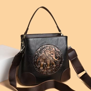 Sac à main rétro en cuir PU pour femme, motif éléphant, grand sac fourre-tout, sac à bandoulière pour usage quotidien - Product Image 2