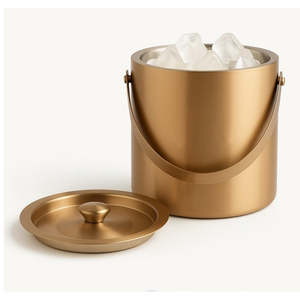Smooth <b>Gold</b> Insulated <b>Ice</b> <b>Bucket</b> With Double-Walled Metal Interior Elegant Satin Finish Cocktail Barware Luxury Use For Parties - Product Image 2