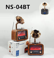 Radio rétro ELETREE NS-04BT BT AM/FM/SW 3 bandes, lecteur MP3 USB TF, lampe à flamme rechargeable, haut-parleur vintage style gramophone