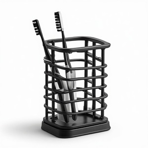 Matte <b>Black</b> Metal Toothbrush Holder with Sleek Minimalist Finish for Stylish <b>Bathroom</b> Interiors and <b>Modern</b> Home <b>Accessories</b> - Product Image 3