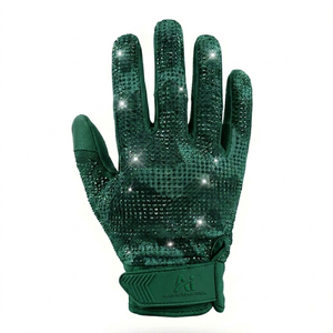 High Quality Breathable Team Wear Rhinestone Men Gloves Green Color American Football Gloves Digital Printed Full Finger Gloves - Product Image 1