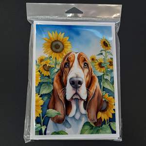 Whimsical Basset Hound in Sunflowers A7 Tamaño 5x7 Tarjetas de notas en blanco Paquete de 8 con sobres para saludos - Product Image 3