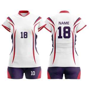 Ensemble d'uniformes de volley-ball unisexes personnalisés, sublimés, 100 % polyester, maille respirante, short, taille élastique, col en V, poches, nom - Product Image 1