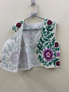 Floral Embroidered Cotton <b>Vest</b> V-Neck Sleeveless Prairie Chic Style Handmade Women's Spring Top <b>Purple</b> Green Design - Product Image 2