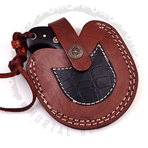 Couteau Ulu Alaskan à lame fixe en acier Damas, couteaux de cuisine de haute qualité avec étui en cuir - Product Image 4