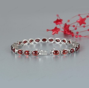 Natural Garnet Stone Charm <b>Bracelet</b> 925 Sterling Silver Handmade <b>Red</b> Gemstone Jewelry January Birthstone Party Gift for Women - Product Image 1