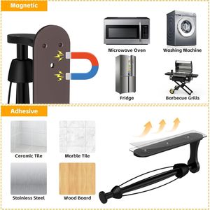 Portarotolo Magnetico a Una Mano con Meccanismo a Cricchetto Nero, Montaggio a Parete, Adesivo Facile da Staccare per Uso su Frigorifero - Product Image 4