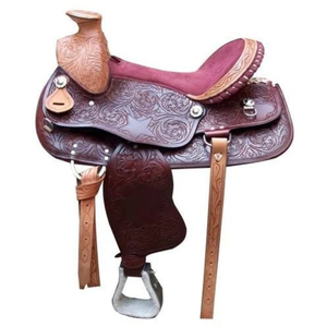 Premium Hand Tooled Western Horse Saddle Genuine Leather Barrel Racing Trail Riding Ranch <b>Equestrian</b> Comfort Tack Brown Saddle - Product Image 3